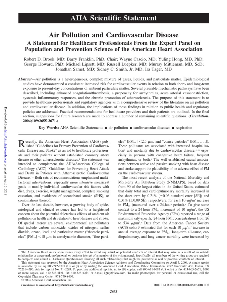 Air Pollution and Cardiovascular Disease: AHA Scientific Statement ...
