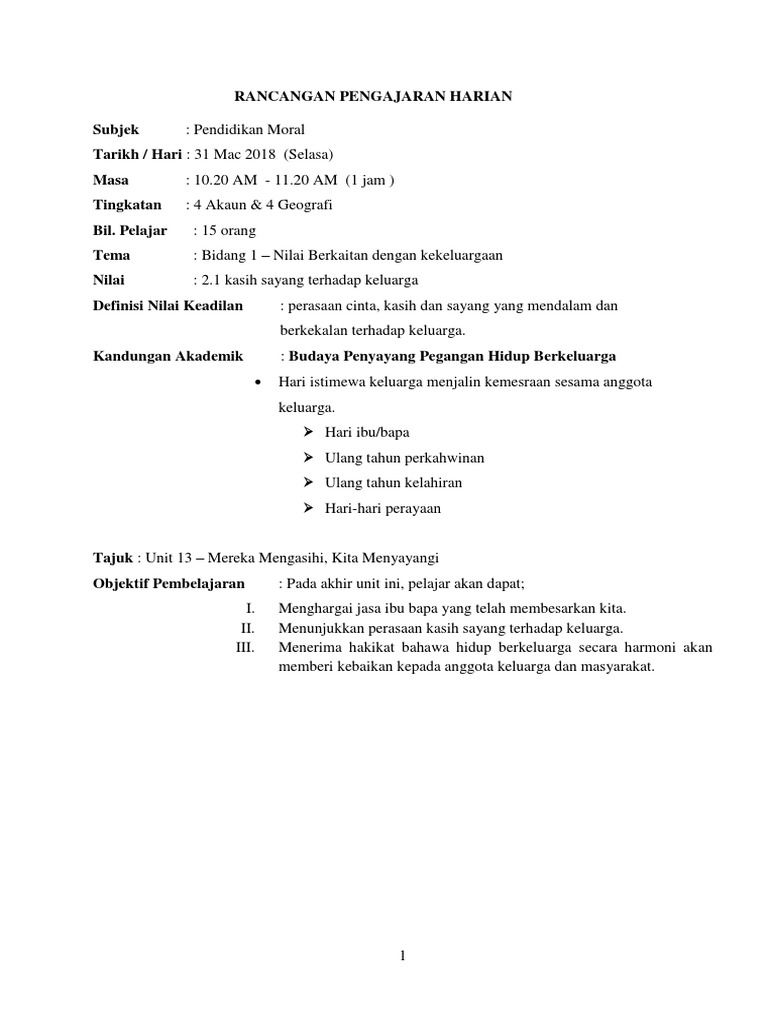 F4 2 1 Kasih Sayang Terhadap Keluarga Pdf
