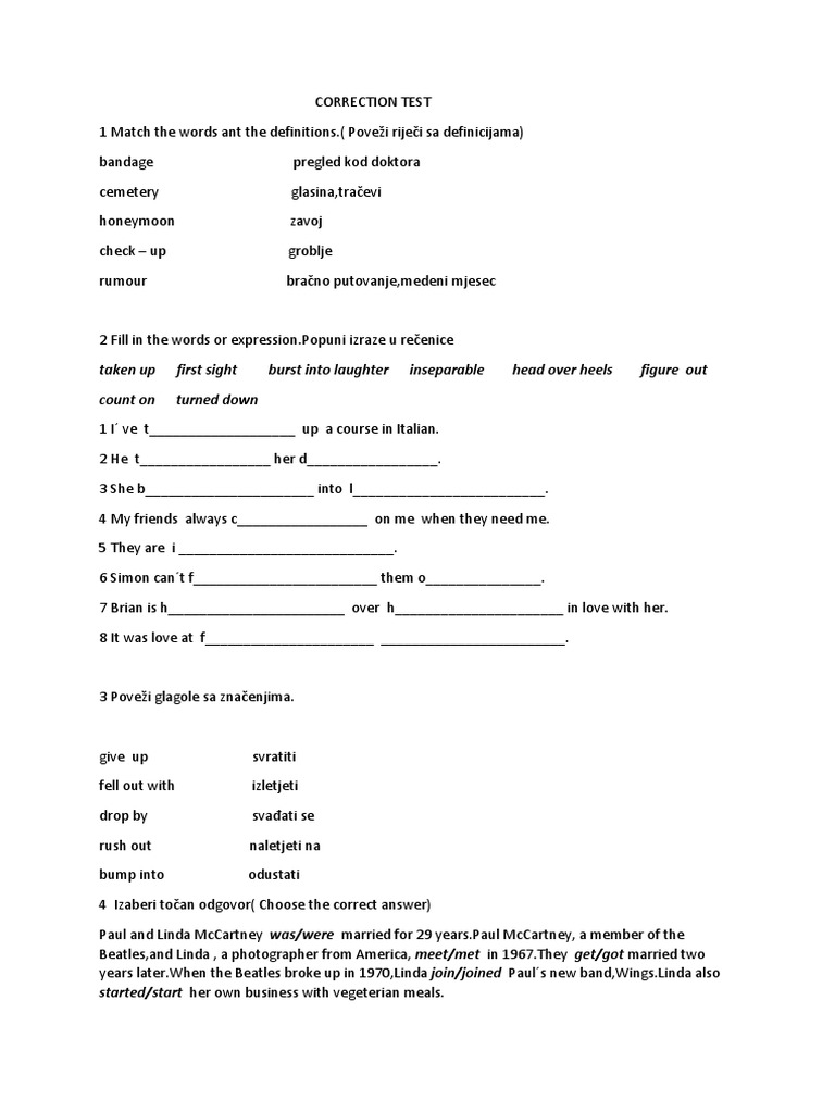 Correction Test Instructions | PDF