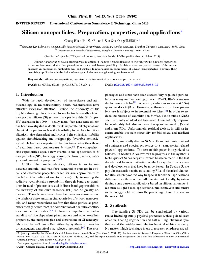 Silicon Nanoparticles Preparation, Properties, and Applications | PDF ...