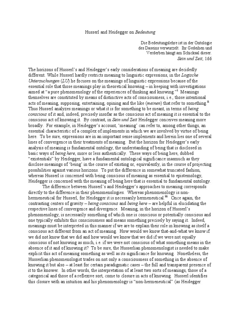 Husserl and Heidegger on the Early Concepts of Meaning | PDF ...