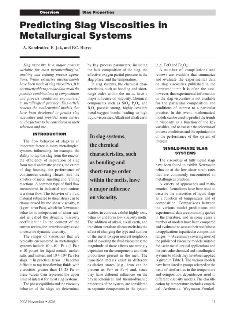 Predicting Slag Viscosities in Metallurgy | PDF | Viscosity | Liquids