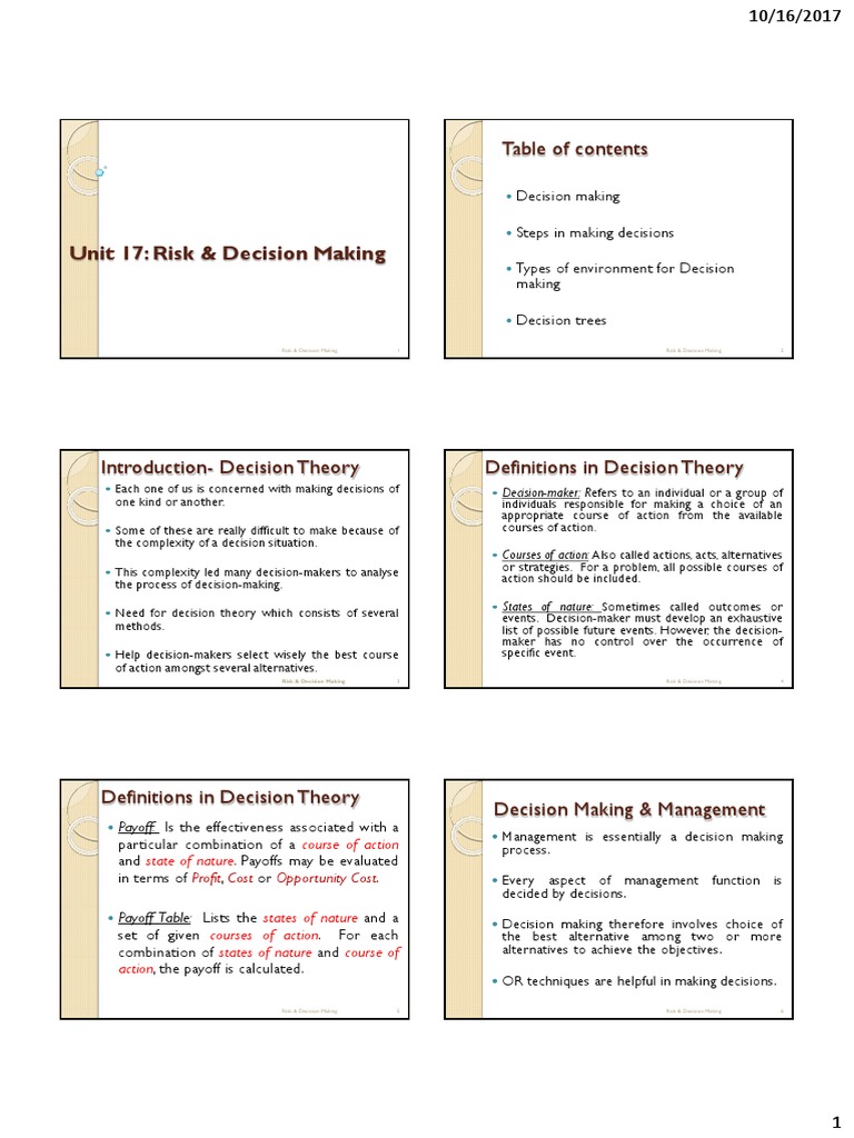 Unit 17 Risk Decision Making | PDF | Decision Theory | Decision Making