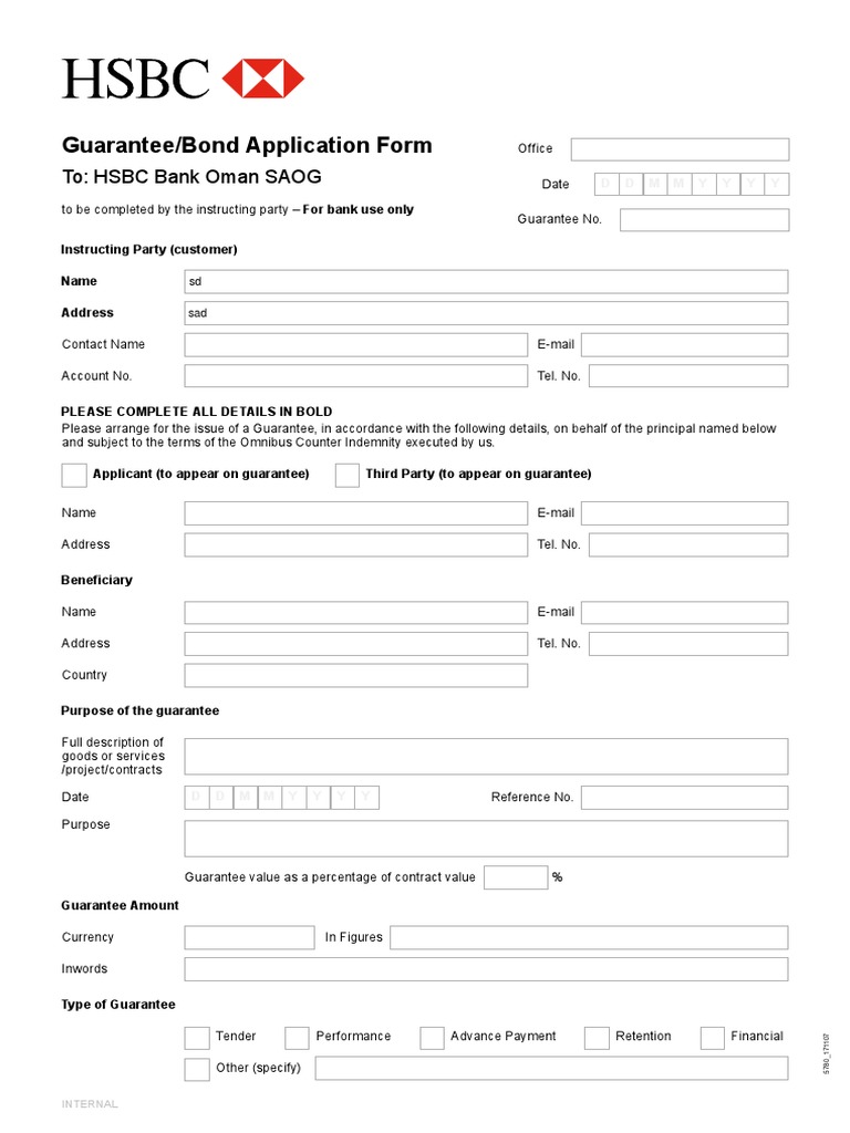 Guarantee/Bond Application Form: To: HSBC Bank Oman SAOG | PDF ...