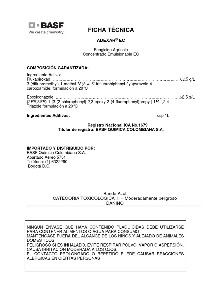 Ficha Tecnica Adexar | PDF | Agua | Alimentos