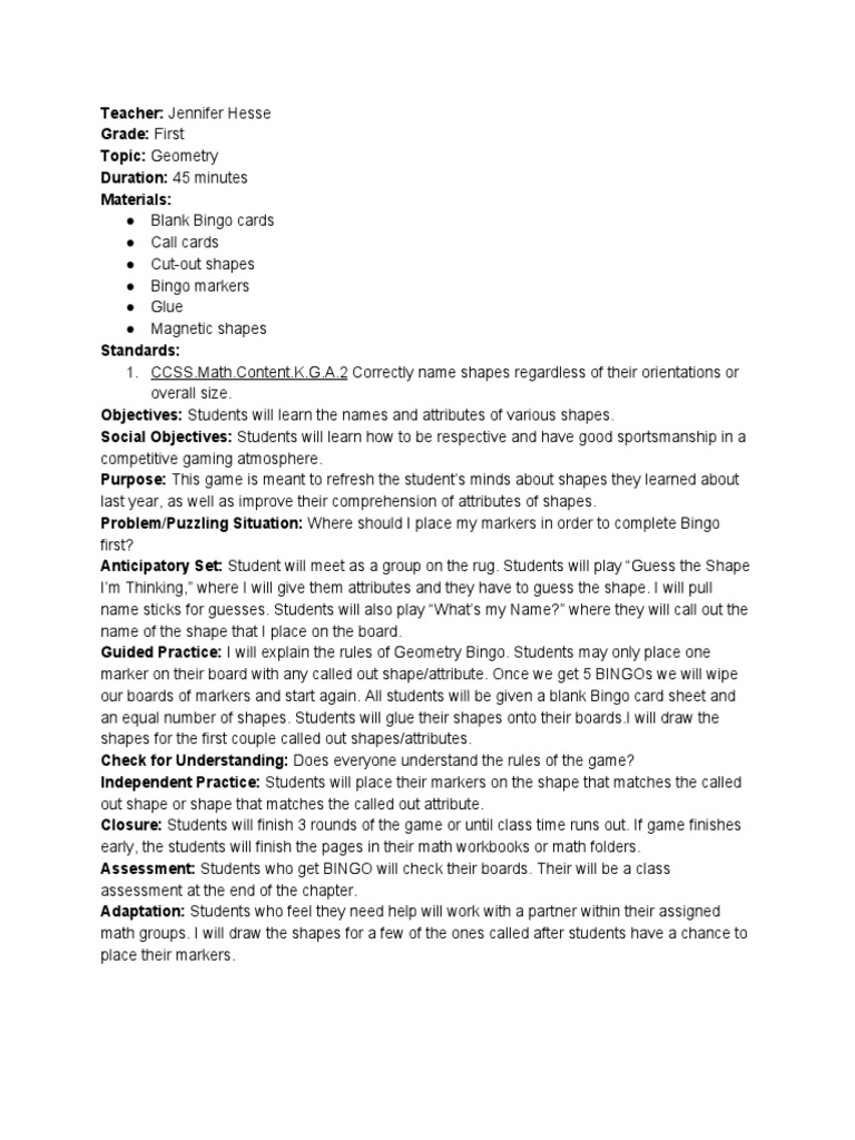 ST Inquiry Lesson Geometry Shapes | PDF | Shape | Educational Assessment