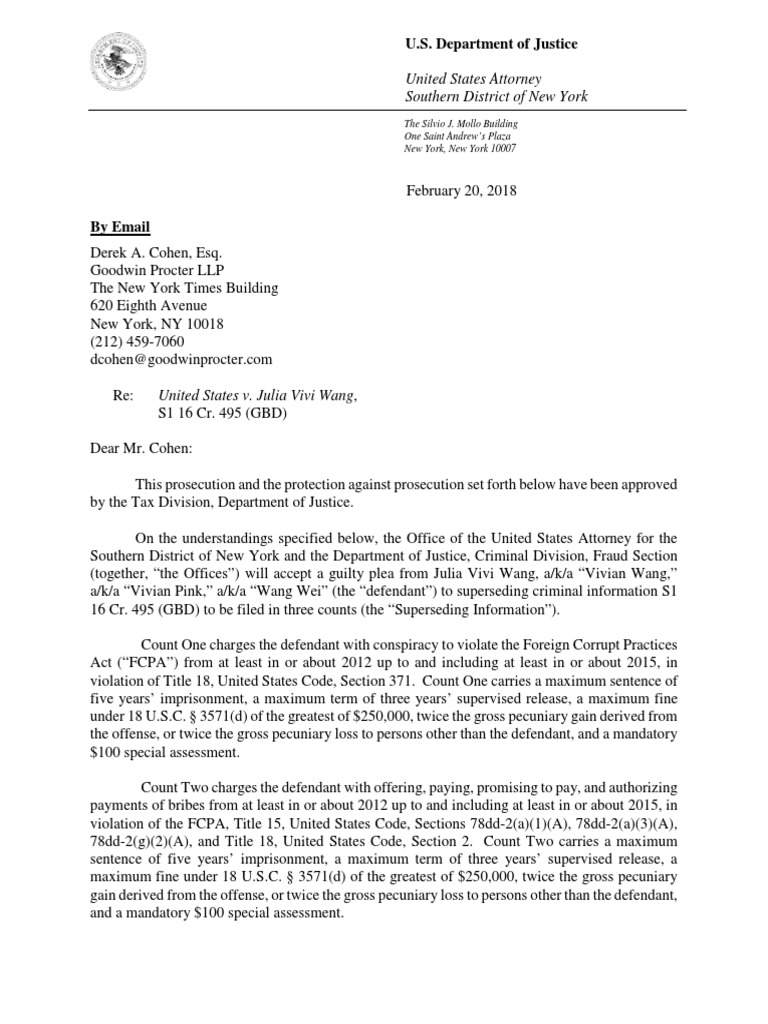 Guilty Plea in FCPA Case: Julia Wang | PDF | United States Federal ...