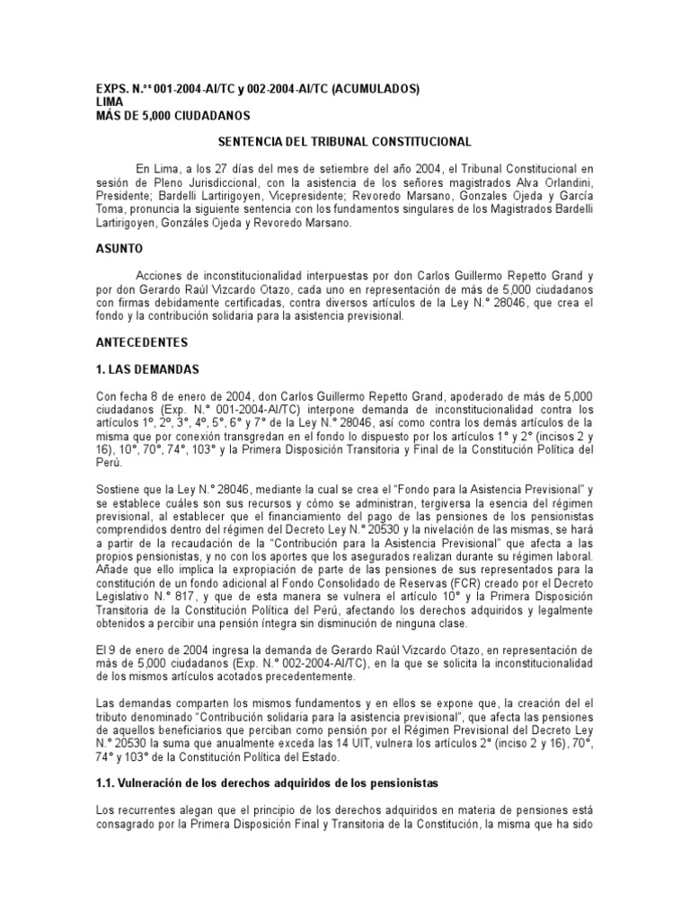 Exps. N. 001-2004-AI/TC y 002-2004-AI/TC (ACUMULADOS) Lima Más de 5,000