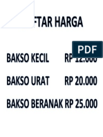 Daftar Harga Bakso