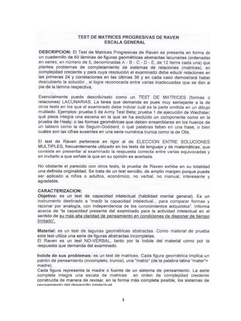 Test Raven Matrices Progresivas Escala General PDF | PDF