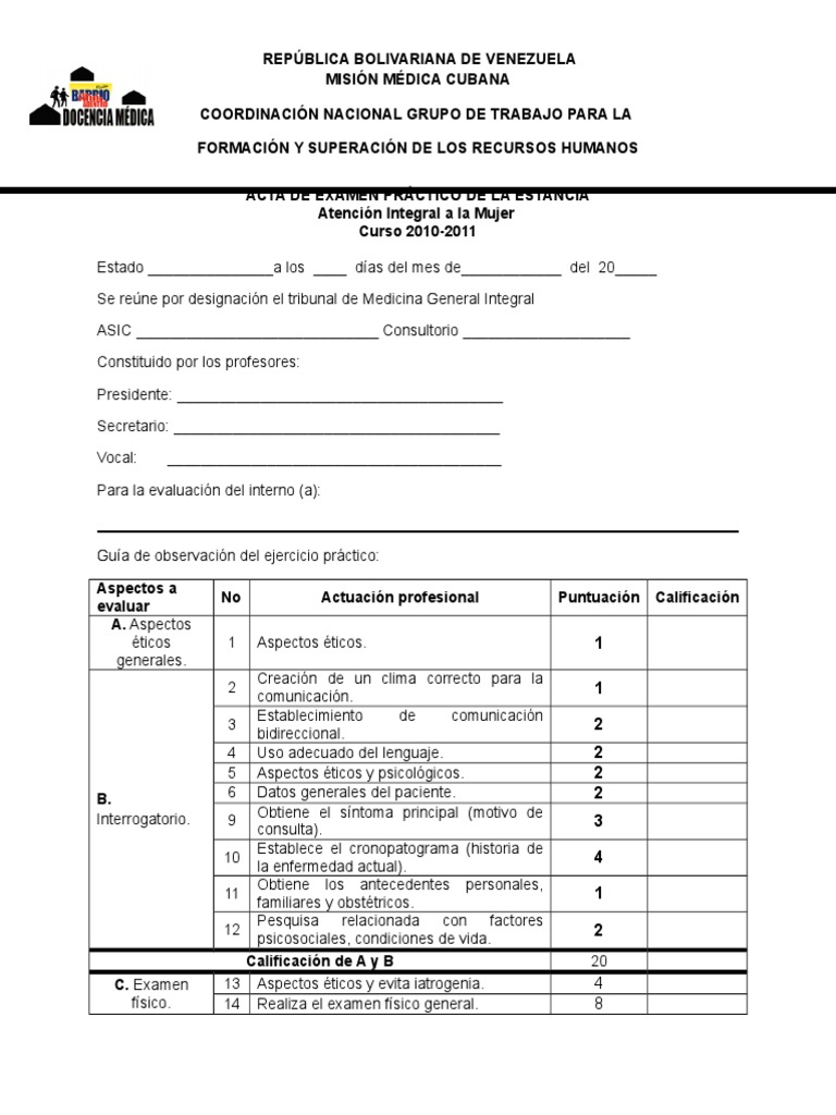 Acta de Examen Práctico Examen Módulo AIM Prueba (evaluación