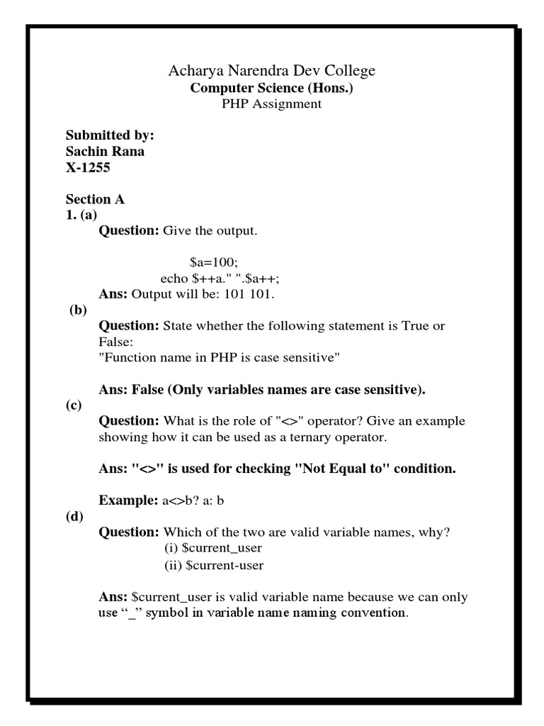 php university question paper