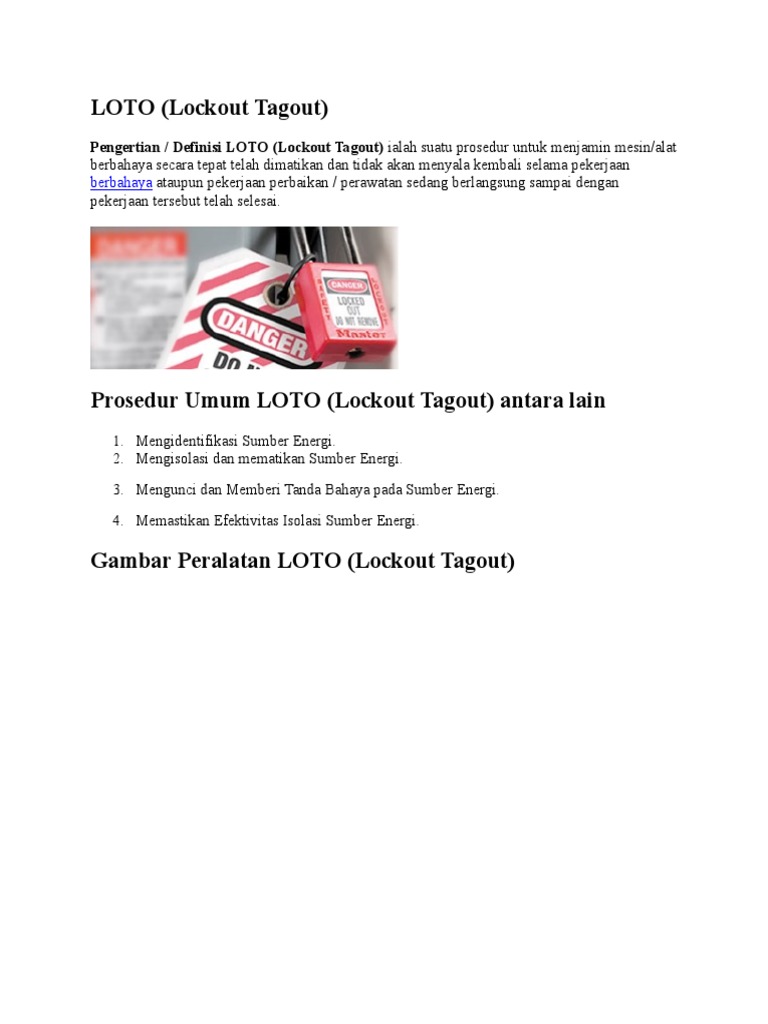 LOTO (Lockout Tagout) | PDF
