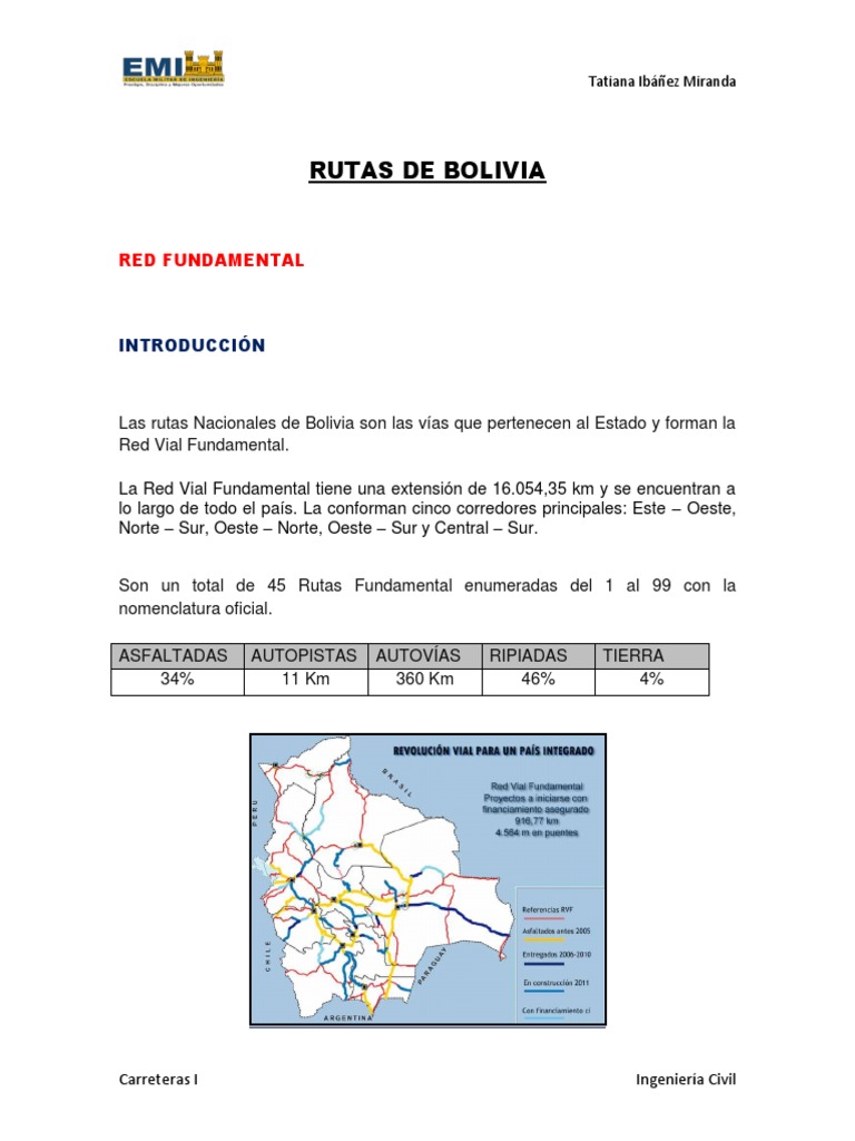 Rutas de la Red Vial Fundamental en Bolivia | PDF | Bolivia ...