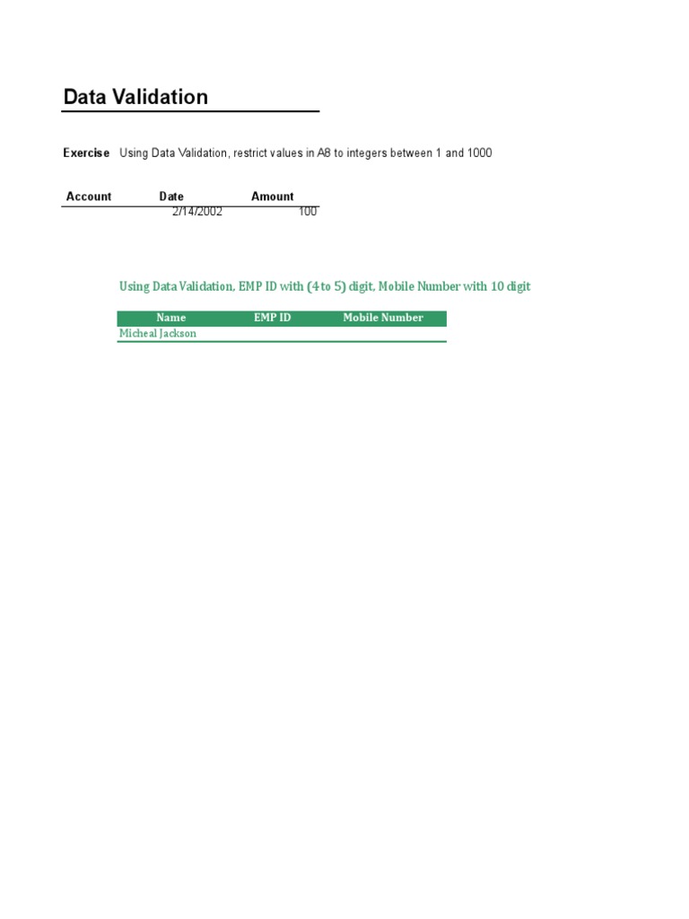 Data Validation: Using Data Validation, EMP ID With (4 To 5) Digit ...