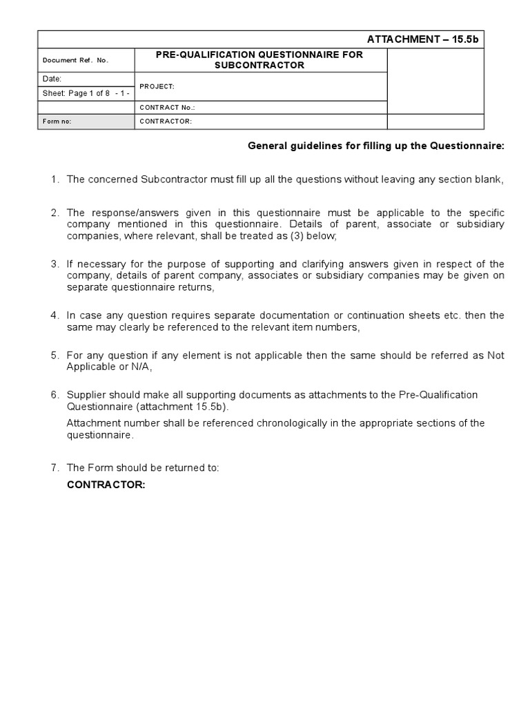 15.5b - Pre-Qualification Questionnaire (Sample) | PDF | Questionnaire ...