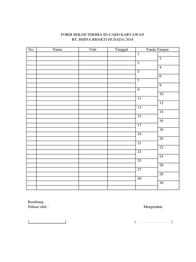 Contoh Daftar Serah Terima Barang - IMAGESEE