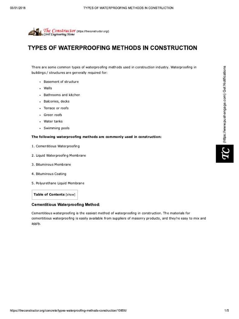 Types of Waterproofing Methods | PDF | Computers
