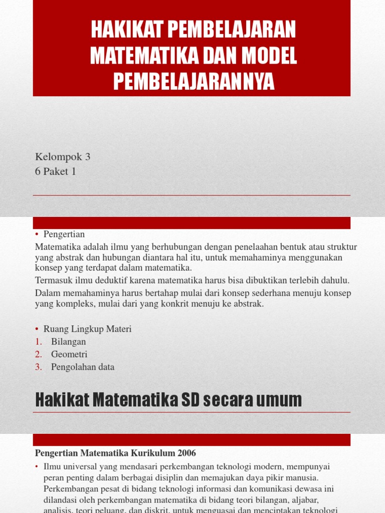 Hakikat Pembelajaran Matematika Dan Model Pembelajarannya Pdf