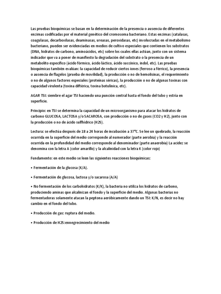 Las Pruebas Bioquímicas Se Basan En La Determinación De La