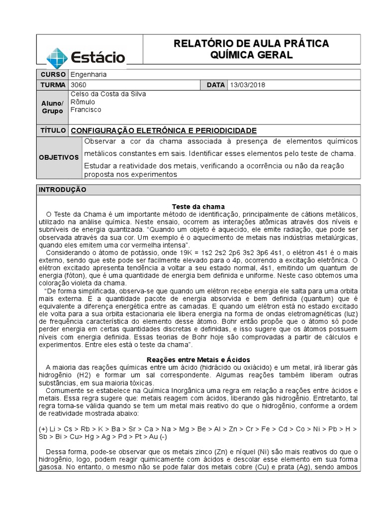 Como Fazer Um Relatorio De Quimica Aula Pratica