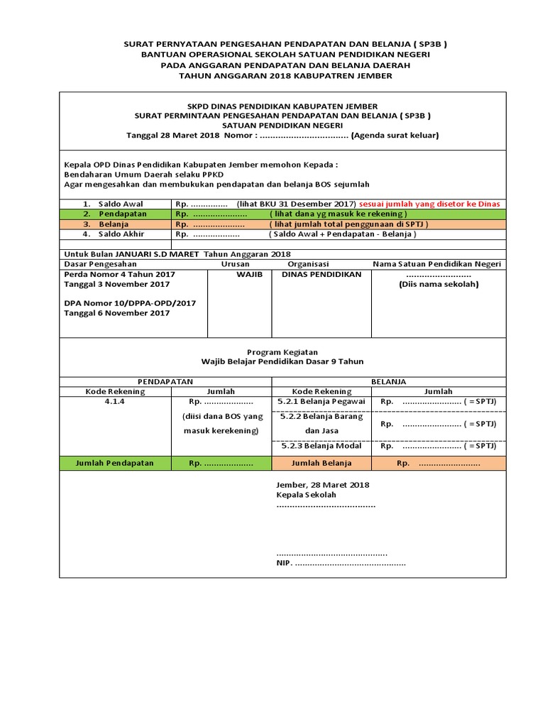 Pengesahan SP3B BOS 2018 Jember | PDF | Karier & Perkembangan ...