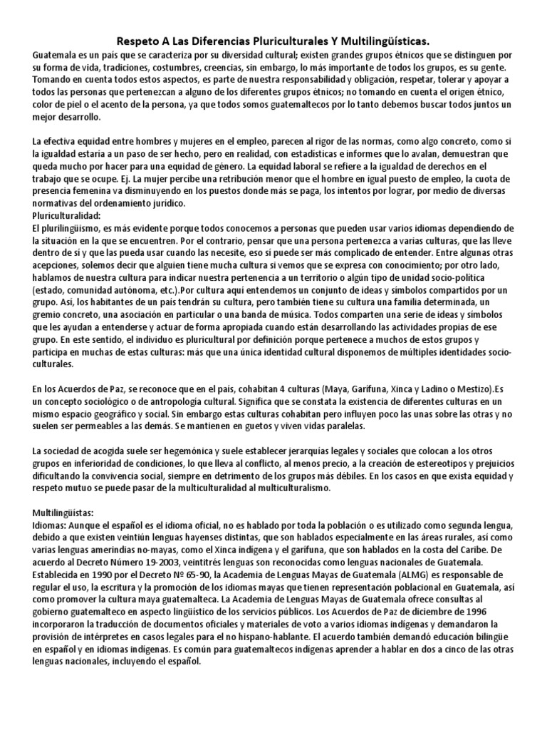 Respeto A Las Diferencias Pluriculturales Y Multilingüísticas | PDF ...