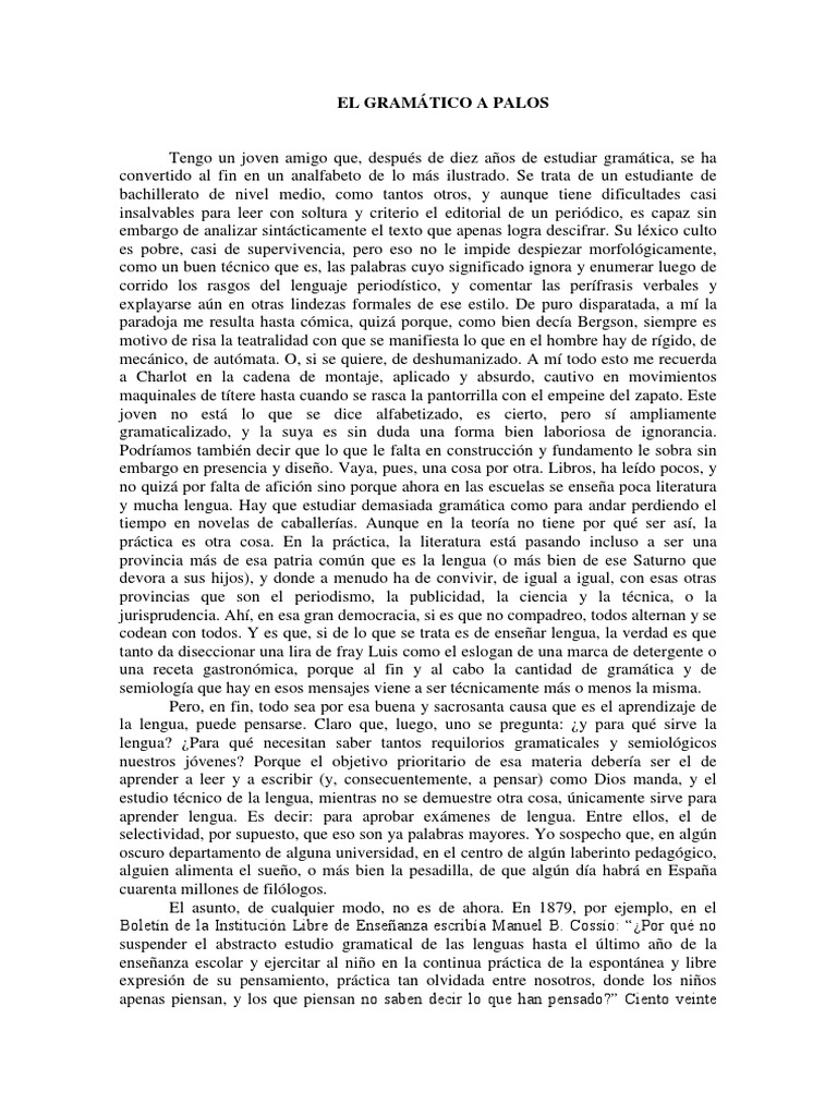 Crítica a la enseñanza de gramática | PDF | Gramática | Palabra