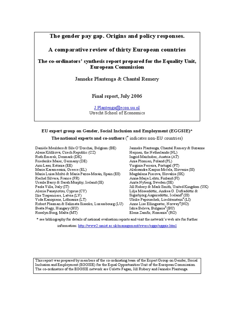 The Gender Pay Gap. Origins and Policy Responses. A Comparative Review ...