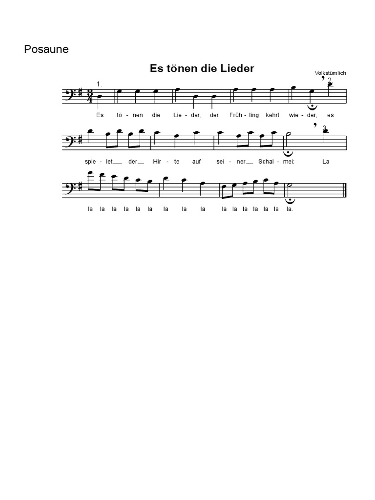 Es Tönen Die Lieder GDur Posaune