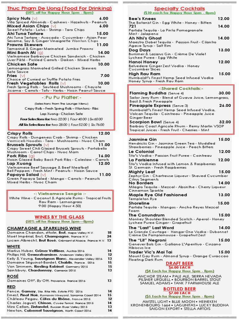 Happy Hour Menu at Thuc Pham De Uong | PDF