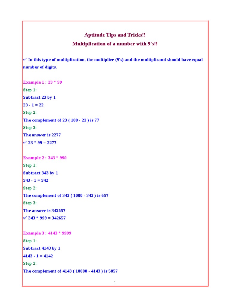 Quick Math Tricks for Multiplication & Division | PDF | Multiplication ...