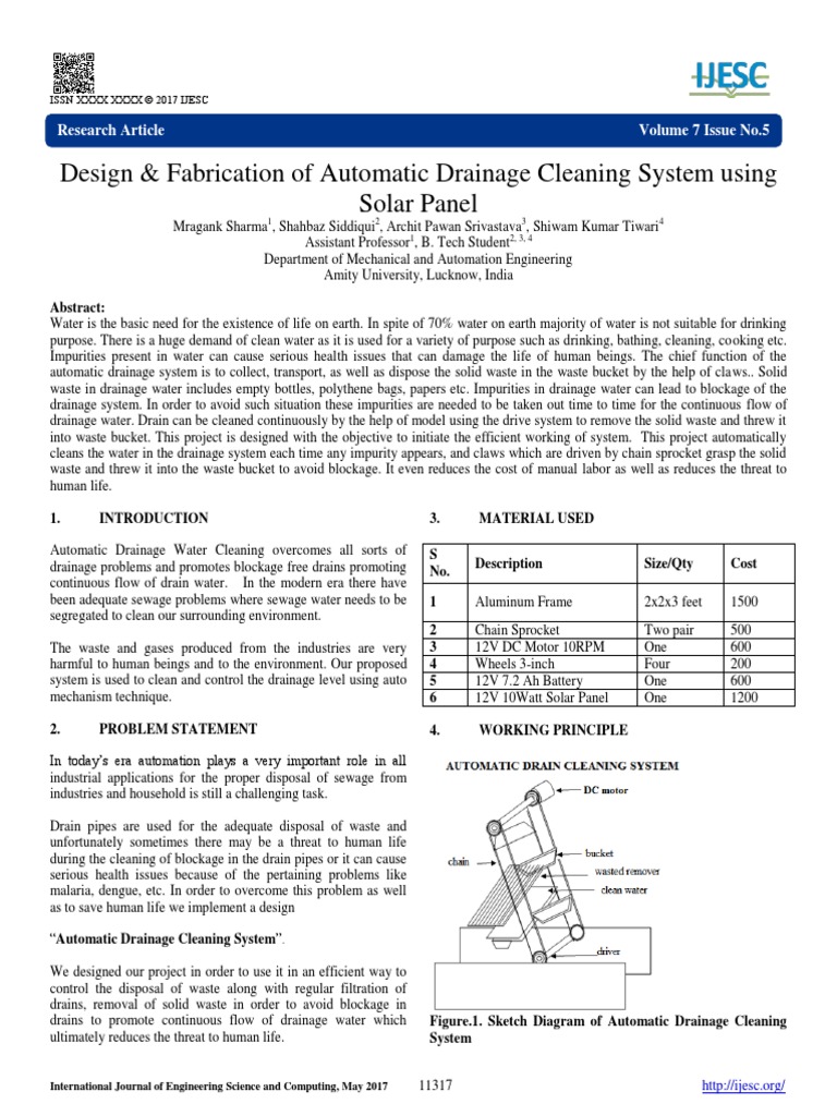 .Design & Fabrication of Automatic Drainage Cleaning System Using Solar