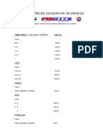 Lista de Precios de Equipo de Tae Kwon Do 1