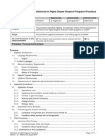 Admissions To HDR Programs Procedure