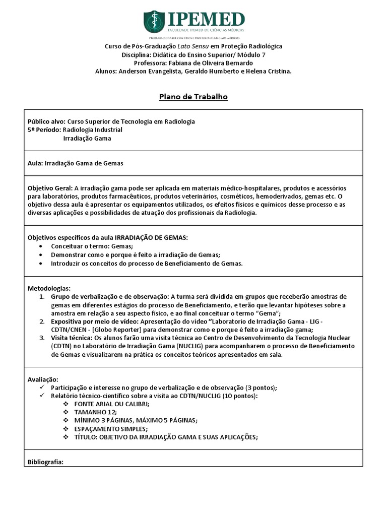 Modelo de Plano de Aula | Lição | Ensino Superior