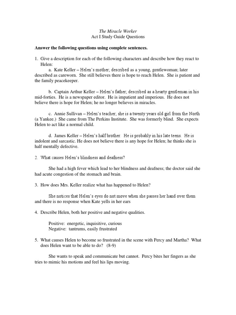 4 The Miracle Worker With Answers | PDF