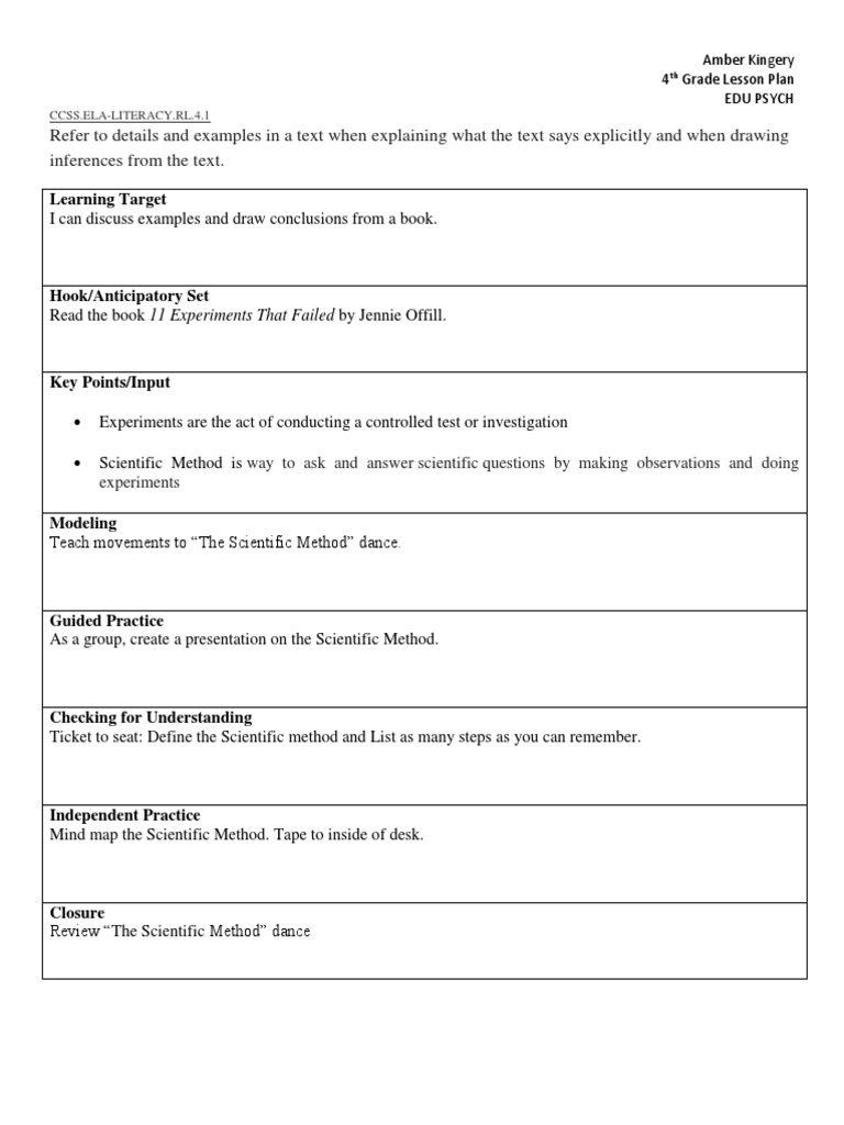 4th Grade Science 3 Day Lesson Observation Experiment