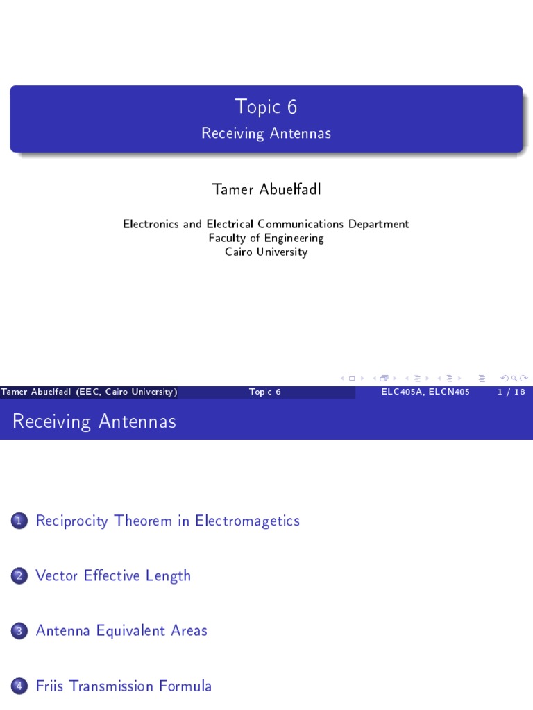 Topic 6 Receiving Antennas PDF Antenna (Radio) Polarization (Waves)