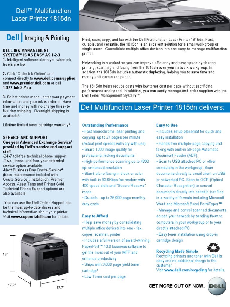 Dell™ Multifunction Laser Printer 1815dn PDF Image Scanner