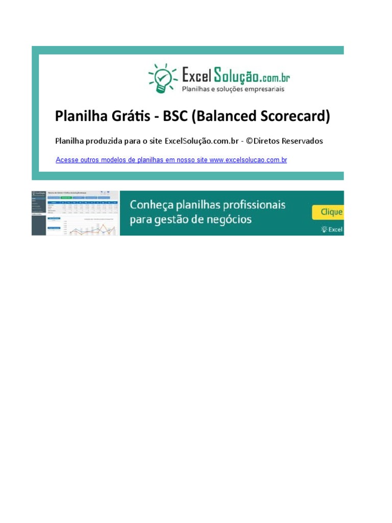 Planilha Balanced Scorecard BSC Mapa Estrategico | PDF | Liderança ...