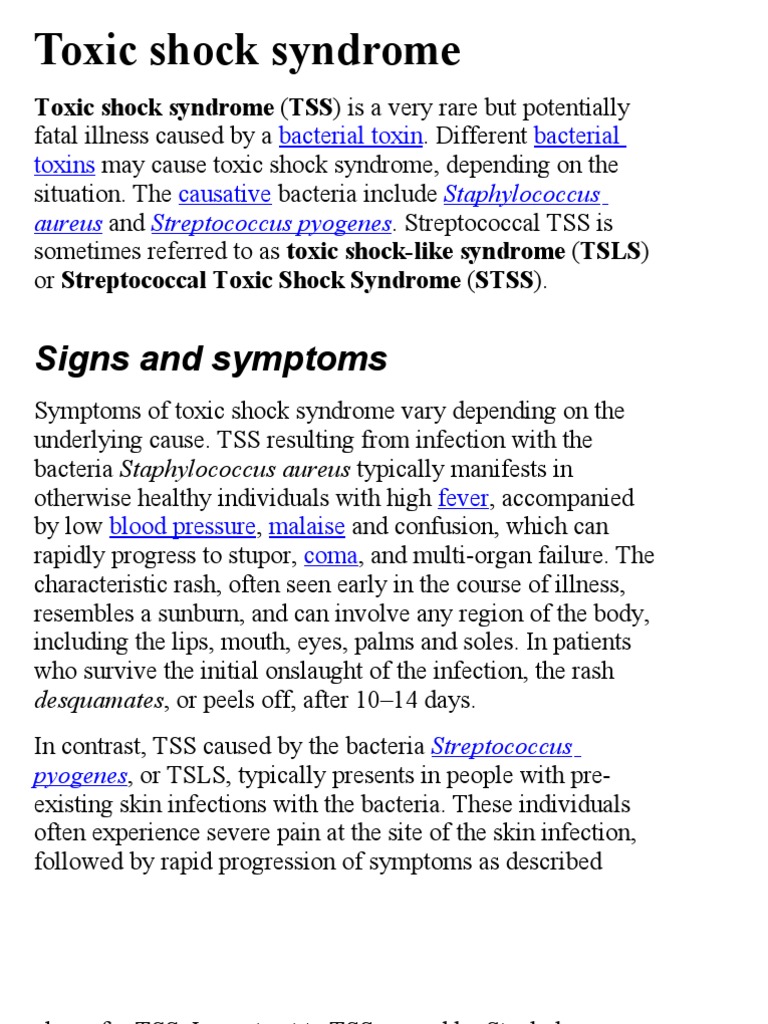 NHS on X: Toxic shock syndrome (TSS) is a rare but life-threatening  condition caused by bacteria getting into the body and releasing harmful  toxins. Get clued up on the symptoms by reading