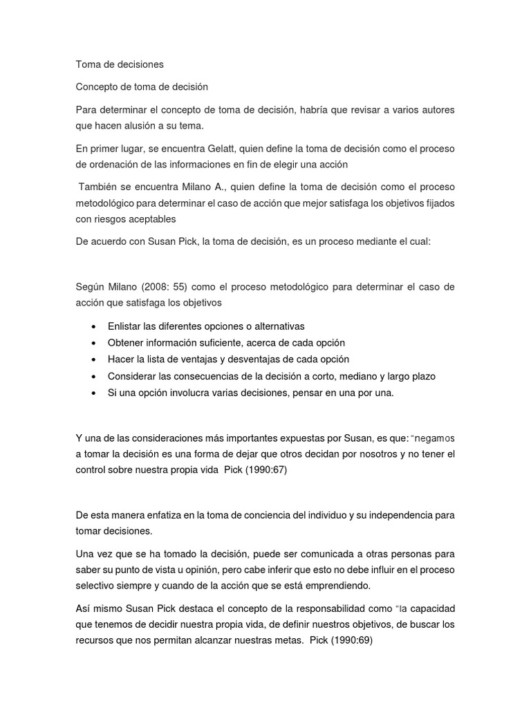 Concepto y Proceso de Toma de Decisiones | PDF | Toma de decisiones ...