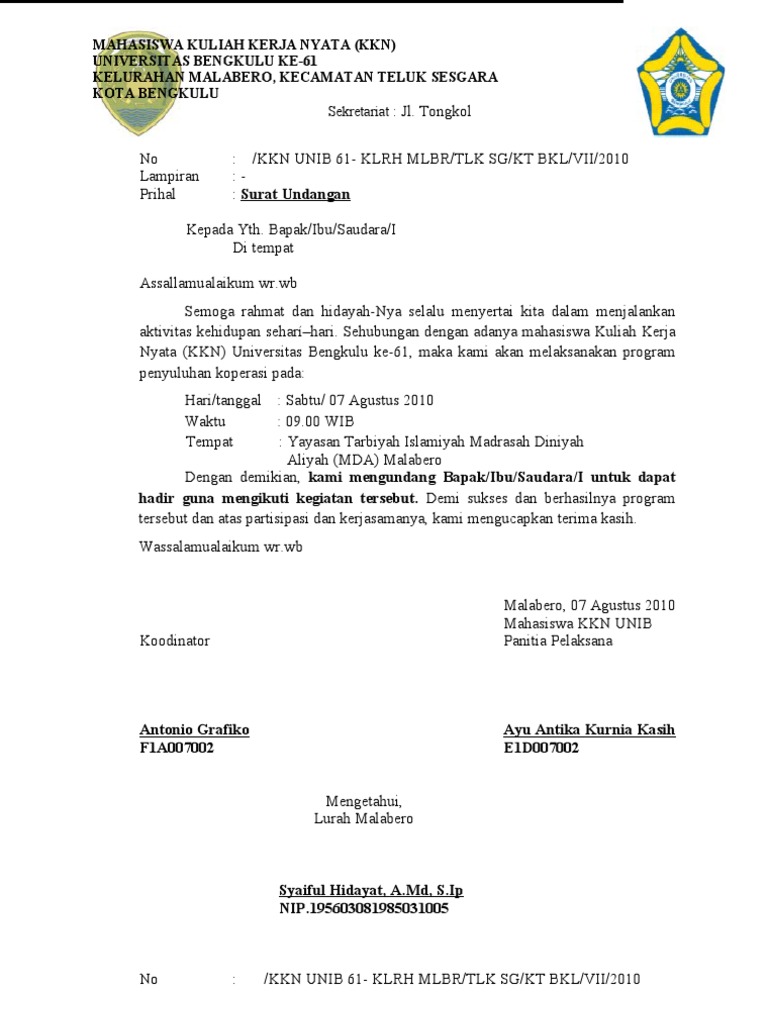 Surat Undangan Sebagai Pemateri