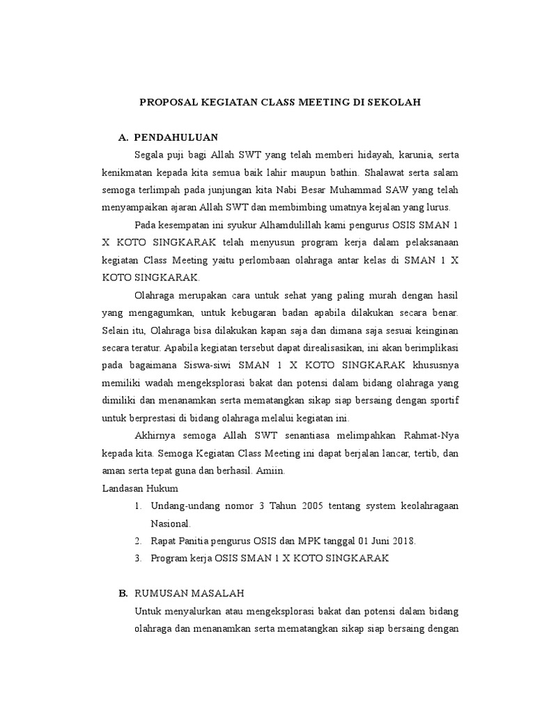 Proposal Kegiatan Class Meeting Olahraga | PDF