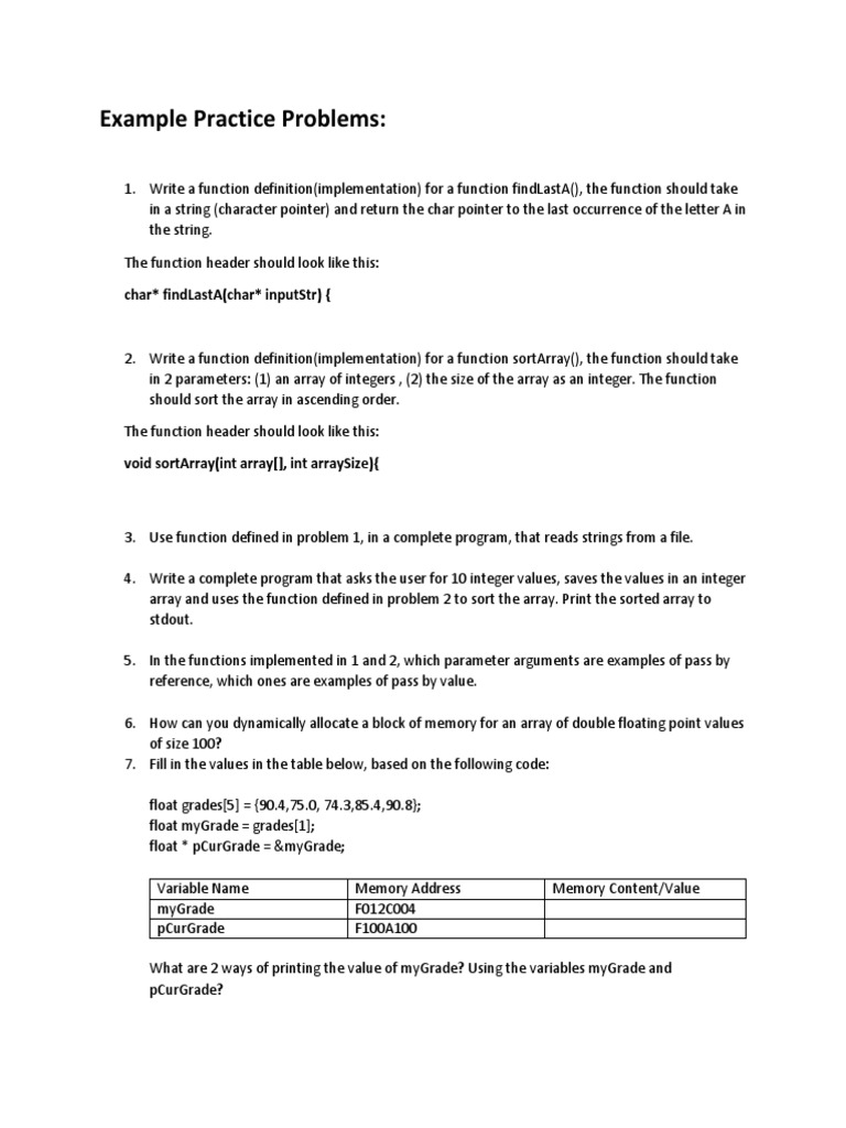 C Programming Practice Problems Guide | PDF