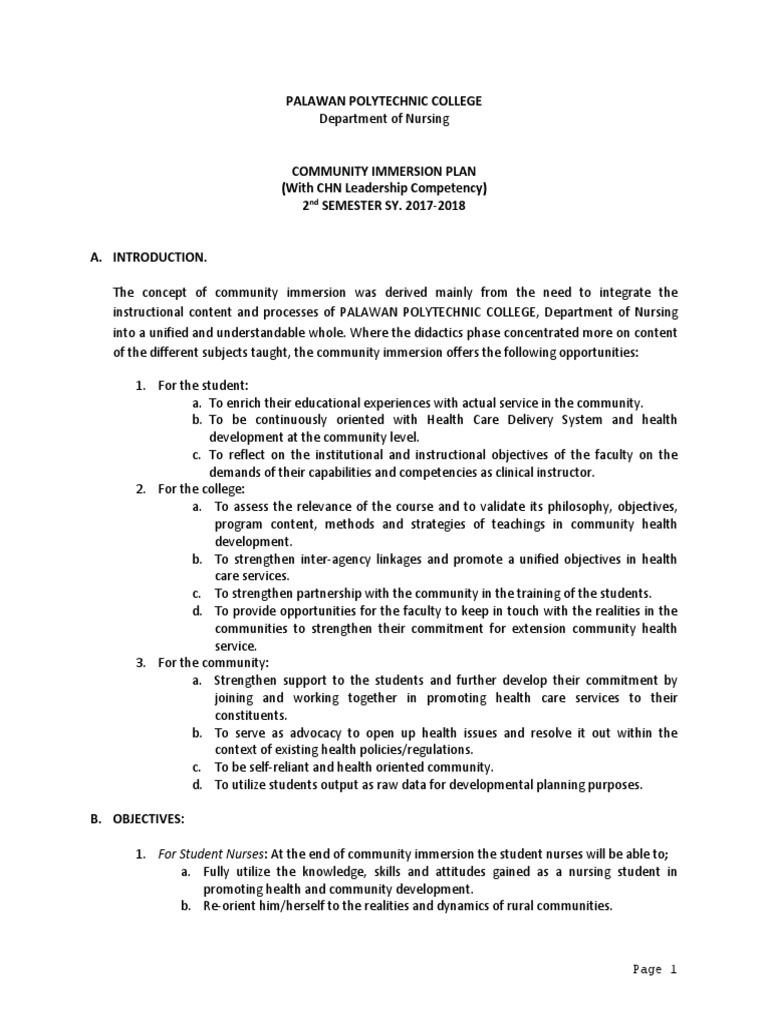 Community Immersion Plan for Nursing | PDF | Nursing | Breastfeeding