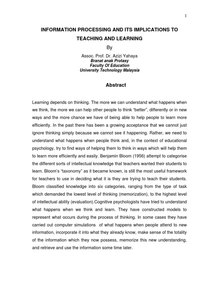 Information Processing in Education | PDF | Memory | Recall (Memory)