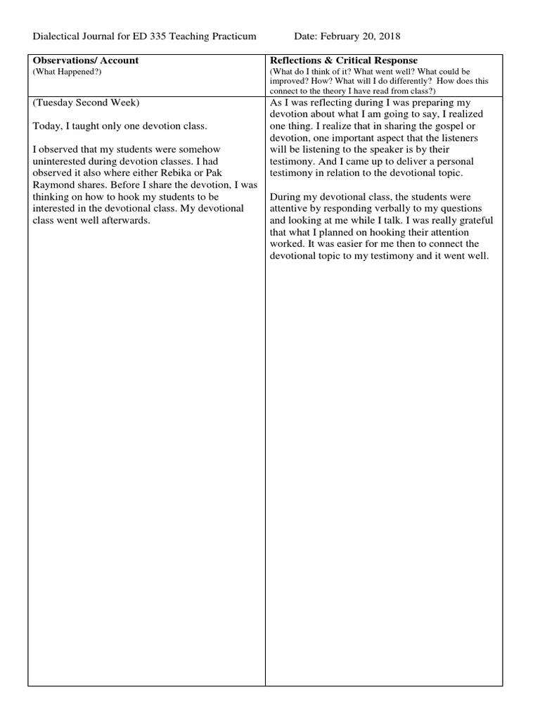 Teaching Practicum Reflection Journal | PDF