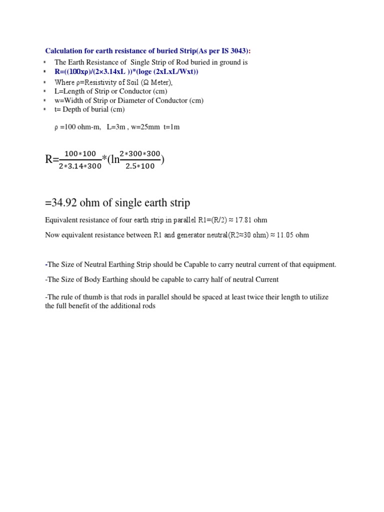 Earth Resistance Calculation for Strip | PDF